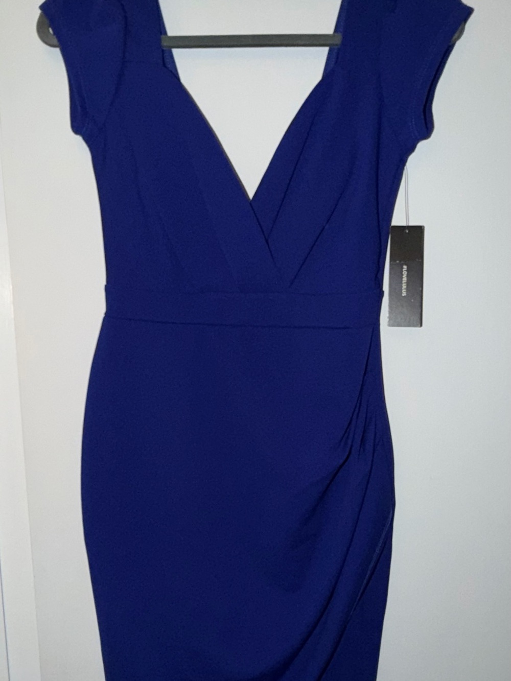 Lulu's Cobalt Blue Cap Sleeve V-Neck Mini Dress